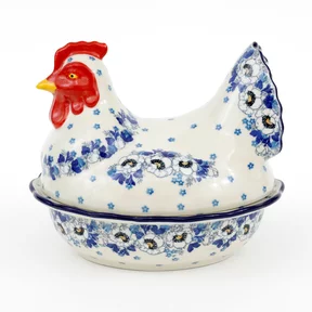Pojemnik kura D43 h-20,5 cm <br> 2222X Biało-niebieskie anemony